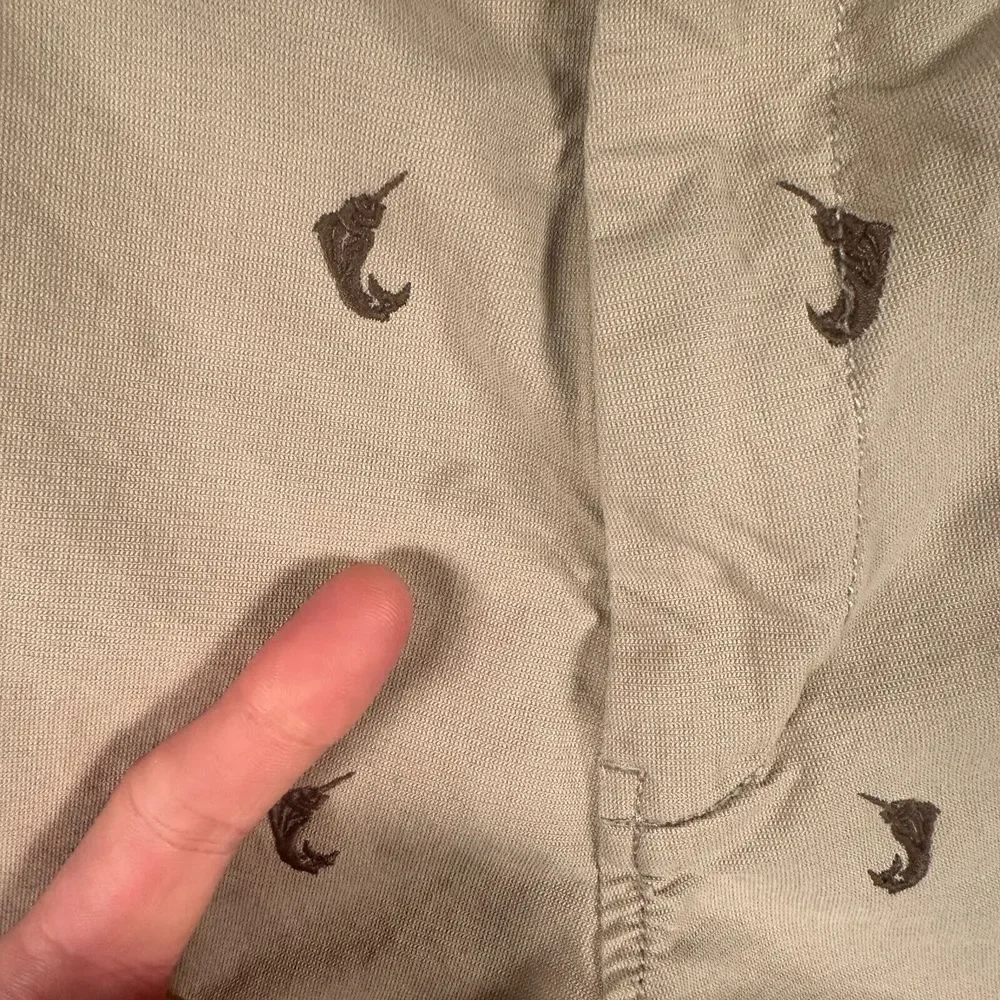 Reyn Spooner Shorts Men's 32 Beige Marlin Fish All Over Embroider 7